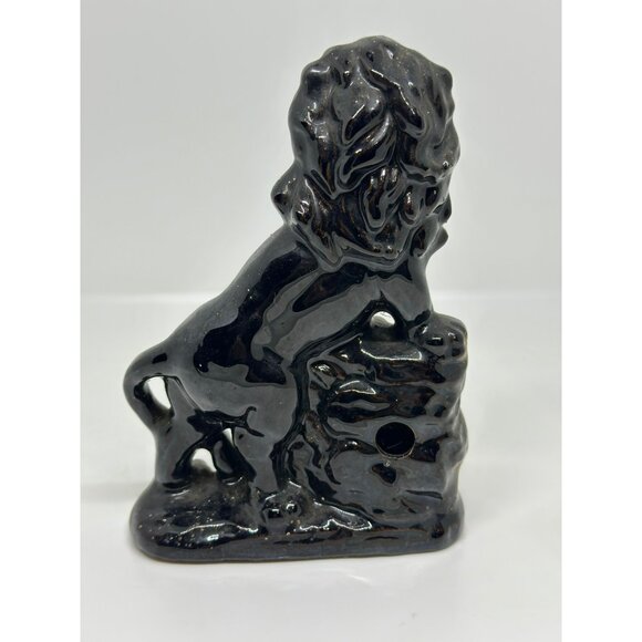 VTG Black Ceramic Lion Figurine With Thermometer Made In Japan MCM Decor Style - Picture 5 of 8